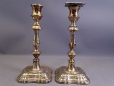 PAIR OF CANDLEHOLDERS WITH SQUARE BASES, Sheffield 1938, 24cms H