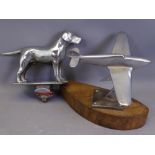 A G WARD LABRADOR CAR MASCOT and a Spitfire desk ornament, both chrome plated, 10cms H plus fitting,