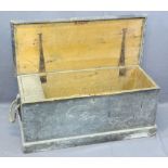ANTIQUE PINE LIDDED CAPTAIN'S CHEST with interior candle box and rope carry handles, 41cms H,