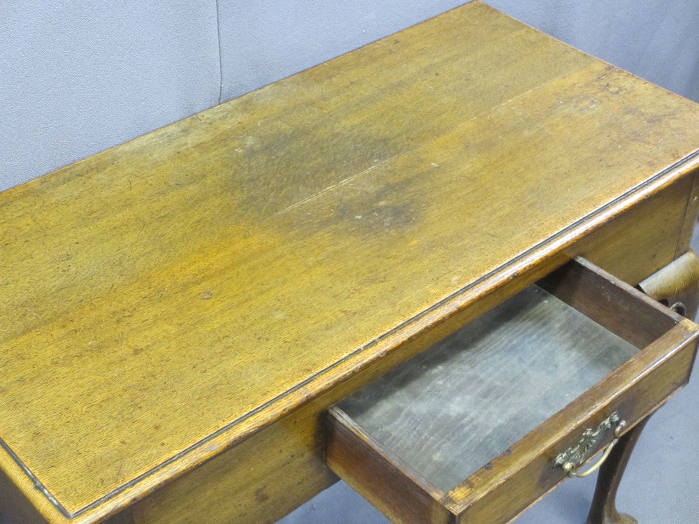 VINTAGE OAK LOWBOY with moulded edge rectangular top, single frieze drawer on carved knee and shaped - Image 2 of 4