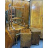VINTAGE WALNUT & OTHER 9 PIECE BEDROOM SUITE consisting triple wardrobe, 194cms H, 156cms W, 57cms