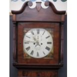 GRIFFITH OWEN LLANRWST MAHOGANY LONGCASE CLOCK, 14in square dial with painted spandrels, Roman