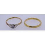 22CT & 18CT GOLD RINGS (2), the 22ct gold wedding band size mid M - N, 2.8grms, 18ct size N with a