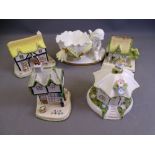 MOORE BROTHERS SPILL HOLDER, 16cms L and four Coalport buildings