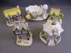 MOORE BROTHERS SPILL HOLDER, 16cms L and four Coalport buildings