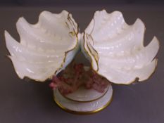 WEDGWOOD CORAL & SHELL PEDESTAL BOWL, 17cms H, 31cms W, 25cms D