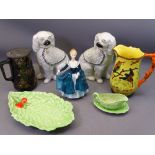 ARTHUR WOOD JUG, Jackfield pewter lidded jug, Royal Doulton Janine HN2461 figurine, Carltonware