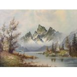 WIJNER oil on canvas - Alpine lake and mountain scene, signed, 59.5 x 80cms
