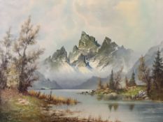 WIJNER oil on canvas - Alpine lake and mountain scene, signed, 59.5 x 80cms