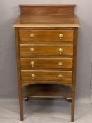 VINTAGE MAHOGANY MUSIC SHEET CABINET with railback and four drop-down front drawers and under-tier