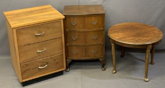 VINTAGE & LATER FURNITURE PARCEL, three items to include a teak three drawer chest, 70cms H, 54cms