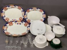 MASONS IRONSTONE PLATTERS, two others, three rummers, four flutes and 'Vision' cookware
