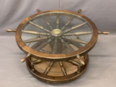 OCCASIONAL FURNITURE - circular coffee table in the form of a ship's wheel, glass insert and lower