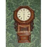 A FINE ROSEWOOD & MOTHER OF PEARL INLAID PENDULUM WALL CLOCK, the circular dial set in an