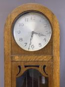 CIRCA 1930s OAK CASED GRANDMOTHER CLOCK with chrome plated hands and Arabic numerals on a silvered