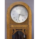 CIRCA 1930s OAK CASED GRANDMOTHER CLOCK with chrome plated hands and Arabic numerals on a silvered