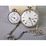 TWO SILVER CASED POCKET WATCHES, one lady's, one gent's, both open face set with Roman numerals, key