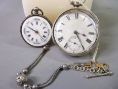 TWO SILVER CASED POCKET WATCHES, one lady's, one gent's, both open face set with Roman numerals, key