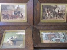 SET OF FOUR VINTAGE OAK FRAMED CLASICALLY SCENED PRINTS, 16 x 24.5cms, 34 x 42cms overall