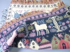 TRADITIONAL WOOLLEN BLANKET with various scenes and tasselled ends, approximately 167 x 130cms