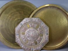 VINTAGE INDIA COPPER & BRASS WALL CHARGER and one other with a Persian style circular brass