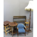 VINTAGE & LATER FURNITURE PARCEL, six items including a mahogany reeded standard lamp with shade,