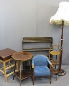 VINTAGE & LATER FURNITURE PARCEL, six items including a mahogany reeded standard lamp with shade,