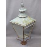 VINTAGE COPPER & IRON LANTERN STYLE LAMP, 104cms H including the iron lamp post type mount, 43 x