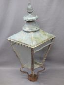 VINTAGE COPPER & IRON LANTERN STYLE LAMP, 104cms H including the iron lamp post type mount, 43 x
