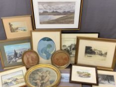 ANTIQUE OVAL PRINTS and a parcel of other paintings and prints ETC