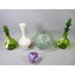 TWO MARY GREGORY STYLE LIDDED VASES, 27cms the tallest, opaque glass vase, Caithness paperweight and