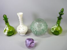 TWO MARY GREGORY STYLE LIDDED VASES, 27cms the tallest, opaque glass vase, Caithness paperweight and