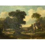 INDISTINCT ARTIST'S SIGNATURE oil on canvas - classical country scene with figures, in a fancy