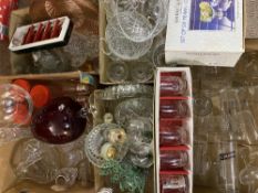 GLASSWARE - a large assortment in several boxes of various glassware including decanters, Art vases,