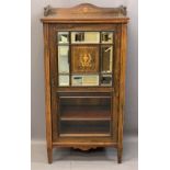 CIRCA 1900 INLAID ROSEWOOD MUSIC CABINET having a three rail galleried top, bevelled edged mirror