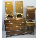 VINTAGE BEDROOM FURNITURE PARCEL, five items including a four drawer oak chest and matching