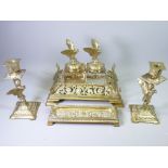 THIS LOT IS PART OF THE CONSIGNMENT FROM BODELWYDDAN CASTLE FINE BRASS DESK STAND SET, the ink stand