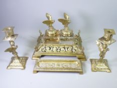 THIS LOT IS PART OF THE CONSIGNMENT FROM BODELWYDDAN CASTLE FINE BRASS DESK STAND SET, the ink stand