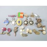 SILVER FOBS, BADGES & GENTLEMAN'S CUFFLINKS, a mixed selection including four hallmarked silver