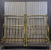 VICTORIAN BRASS SINGLE BEDS, A PAIR, with mattress bases and connecting irons, 135cms H, 102cms W,