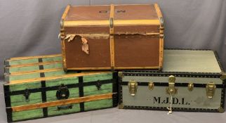 THREE VINTAGE STEAMER TRUNKS including a wooden banded example,