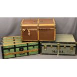THREE VINTAGE STEAMER TRUNKS including a wooden banded example,