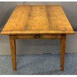 REPRODUCTION BURR OAK EXTENDING DINING TABLE peg-joined construction three plank top with cleated