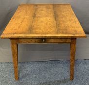 REPRODUCTION BURR OAK EXTENDING DINING TABLE peg-joined construction three plank top with cleated