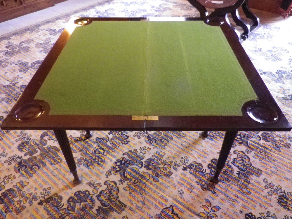REGENCY MAHOGANY FOLDOVER CARD TABLE, the rectangular top opening in twist format to reveal a - Image 2 of 2