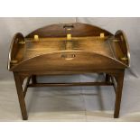 REPRODUCTION MAHOGANY BUTLER'S TRAY & STAND, 55cms H, 120cms W, 90cms D handles down