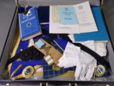 MASONIC REGALIA - briefcase with apron contents, medals, literature ETC