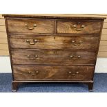 GEORGIAN MAHOGANY CHEST of two short over three long drawers, oak lined with cock beaded edging