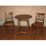 ANTIQUE OAK FARMHOUSE STYLE CHAIRS, A PAIR, with gently curved back rail and four narrow square