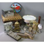 MIXED COLLECTABLES including silver backed dressing table brushes, reproduction brass lantern